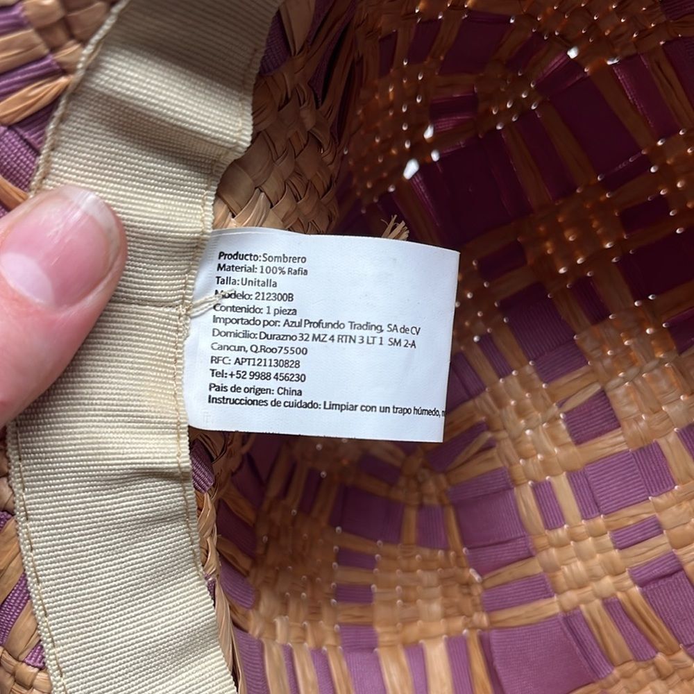 Light Brown and Lavender Woven Rafia Sun Hat - Picture 5 of 6